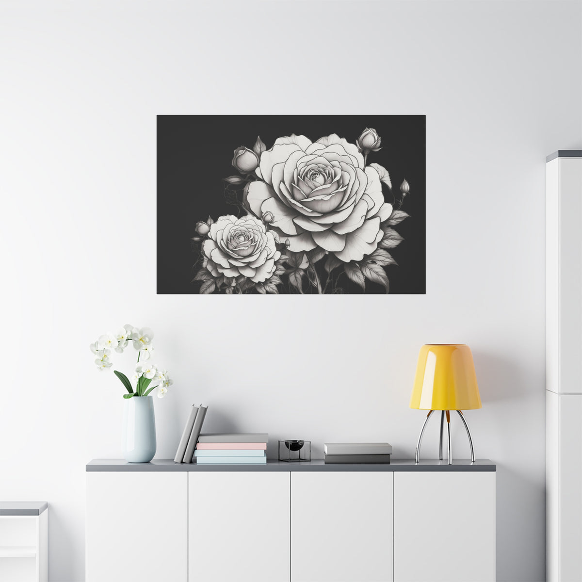 Monochrome Rose Canvas Print — Black & White Floral Wall Art