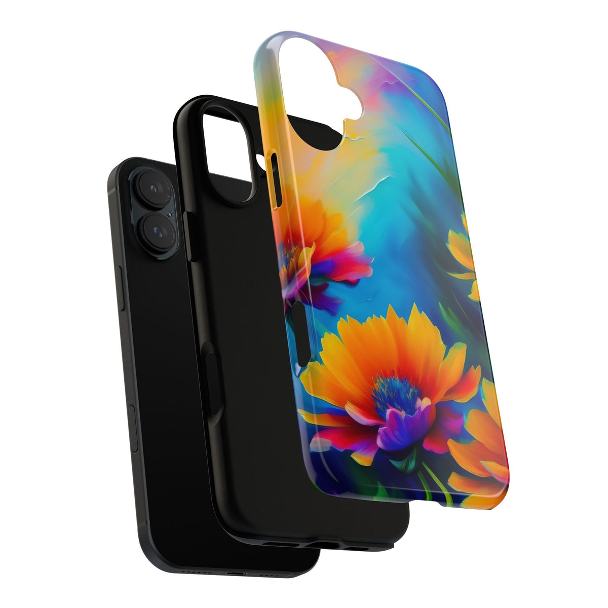 Floral Burst Tough Phone Case — Vibrant Watercolor Flowers Protective Cover