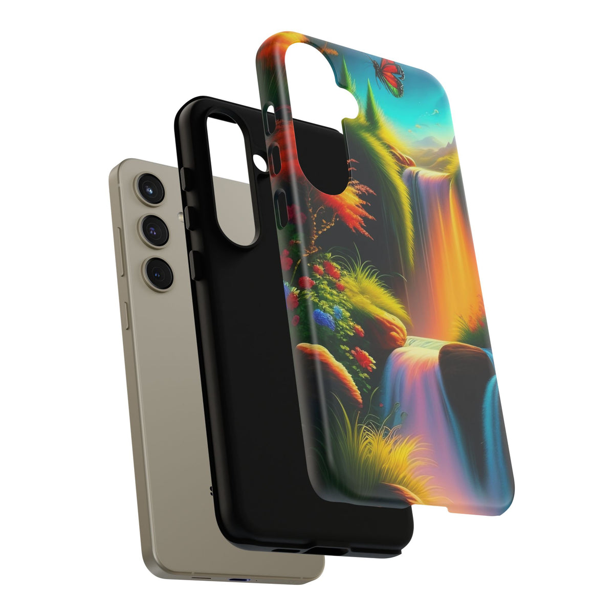 Phone Case - Vibrant Waterfall Landscape with Butterfly | Colorful Nature Protective Case
