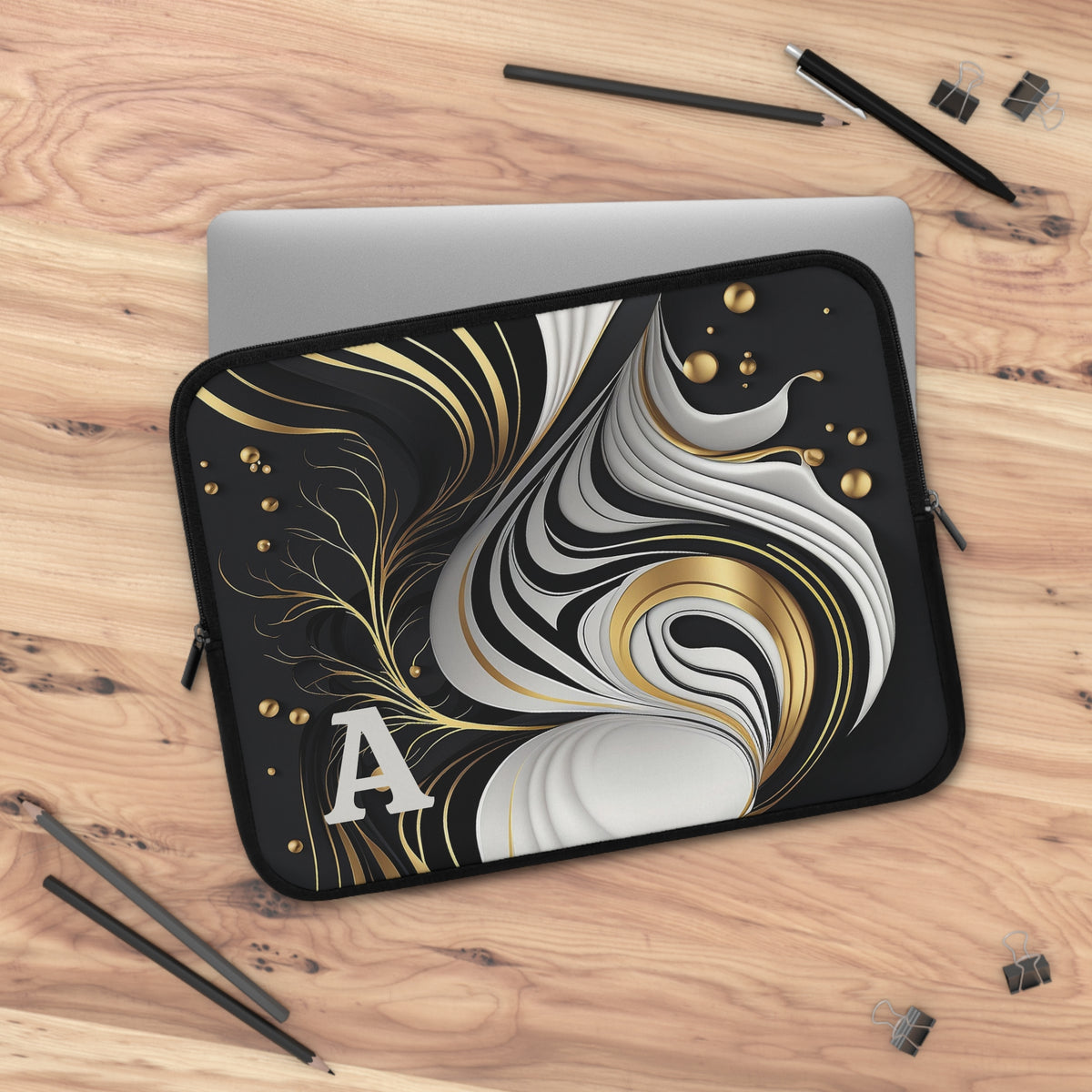 Elegant Personalized Laptop Sleeve, Art-Inspired Tech Case, Gift for Students, Professionals, Custom Monogram Sleeve, Stylish Gadget Cover