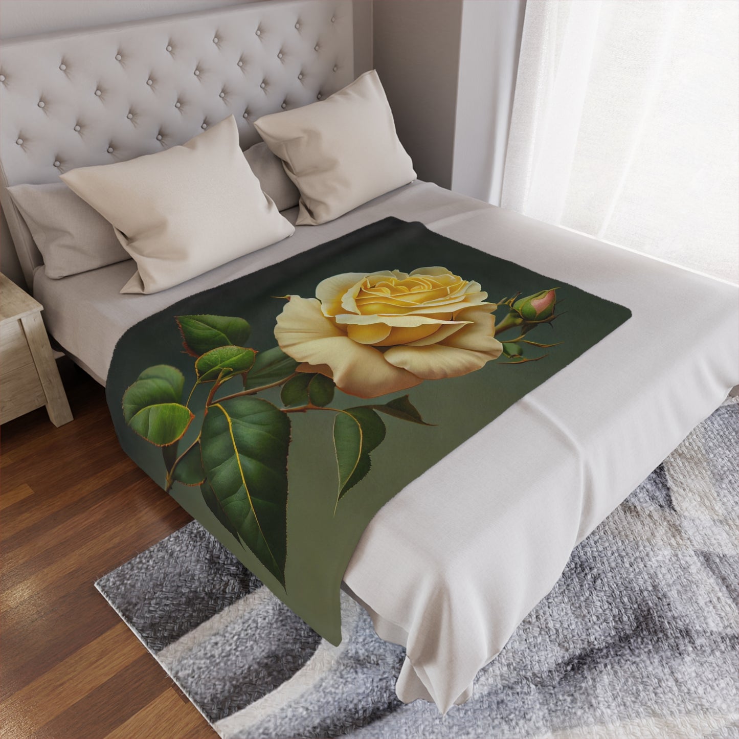 Yellow Rose Minky Blanket — Vintage Botanical Throw for Bedroom & Living Room