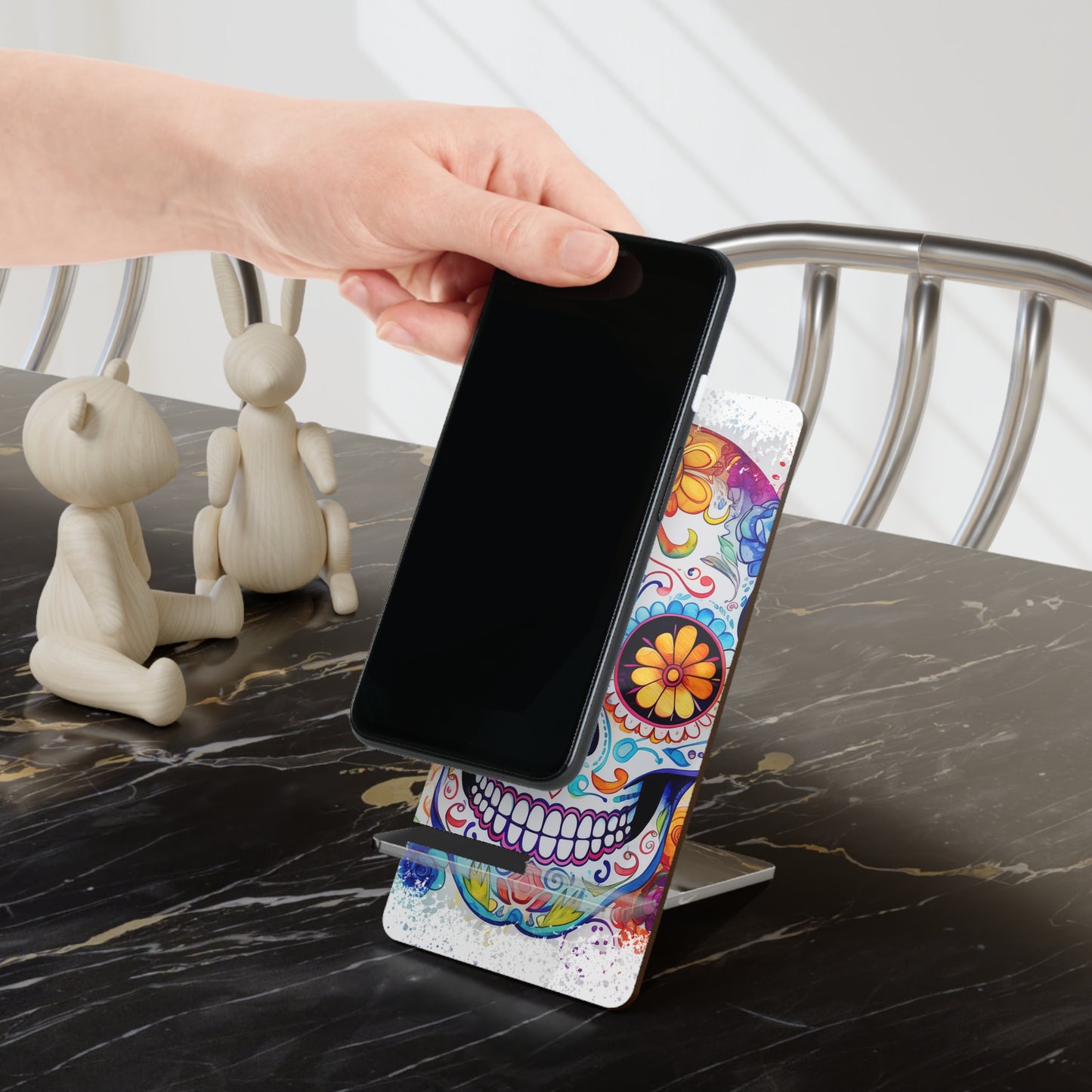 Sugar Skull Smartphone Stand — Colorful Day of the Dead Mobile Display Stand