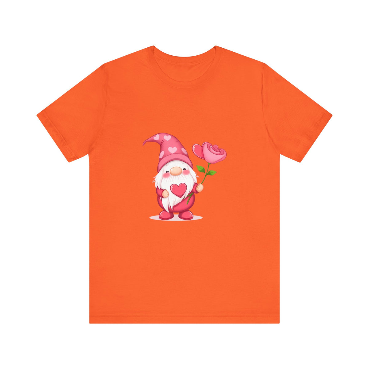 Valentine Gnome T‑Shirt — Cute Pink Gnome Holding Rose Tee