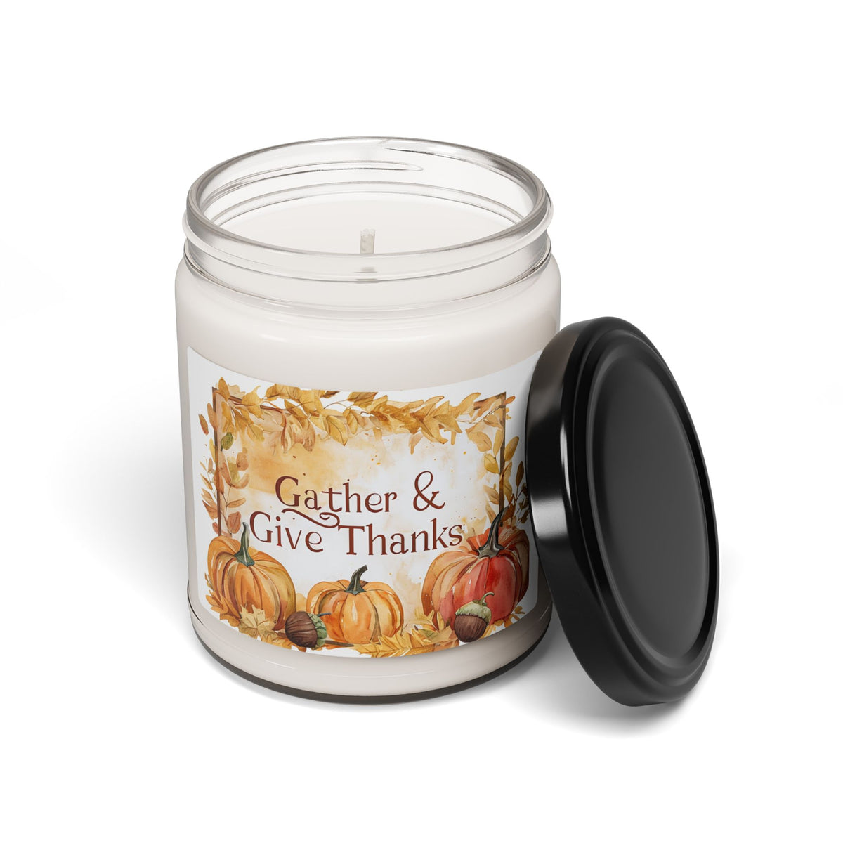 Gather & Give Thanks Scented Soy Candle — 9oz Thanksgiving Pumpkin Autumn Jar