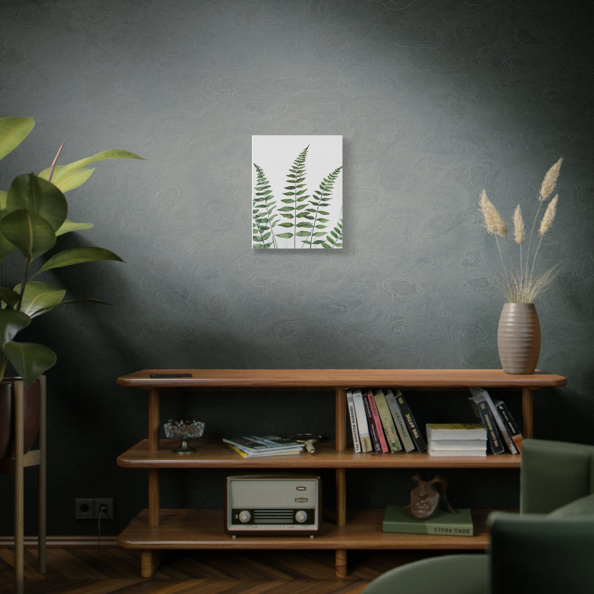 Fern Watercolor Canvas Art – Botanical Matte Stretched Wall Print