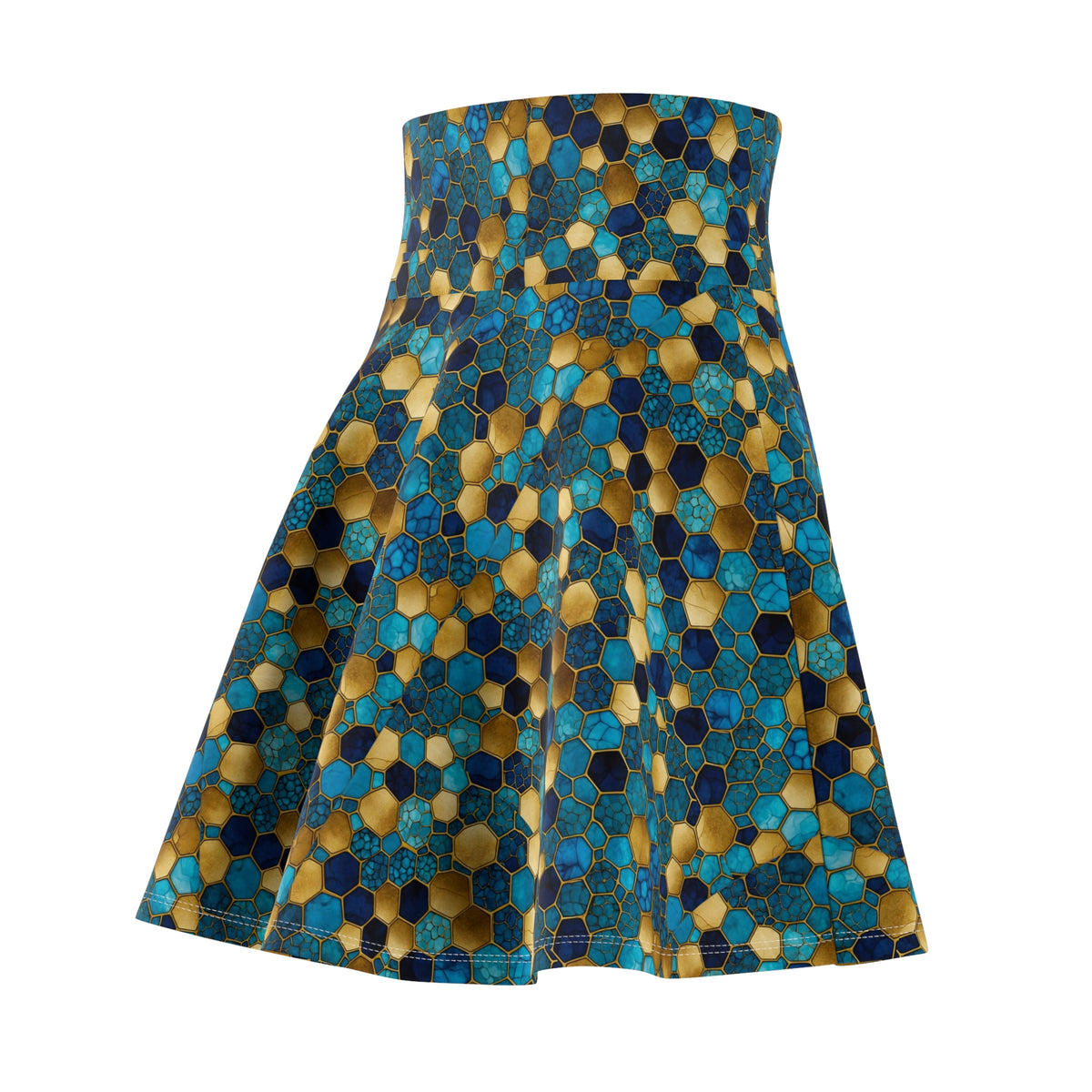 Vibrant Honeycomb Print Skater Skirt, Stylish Summer Skirt, Trendy Casual Skirt, Boho Skater Skirt, Perfect for Festivals