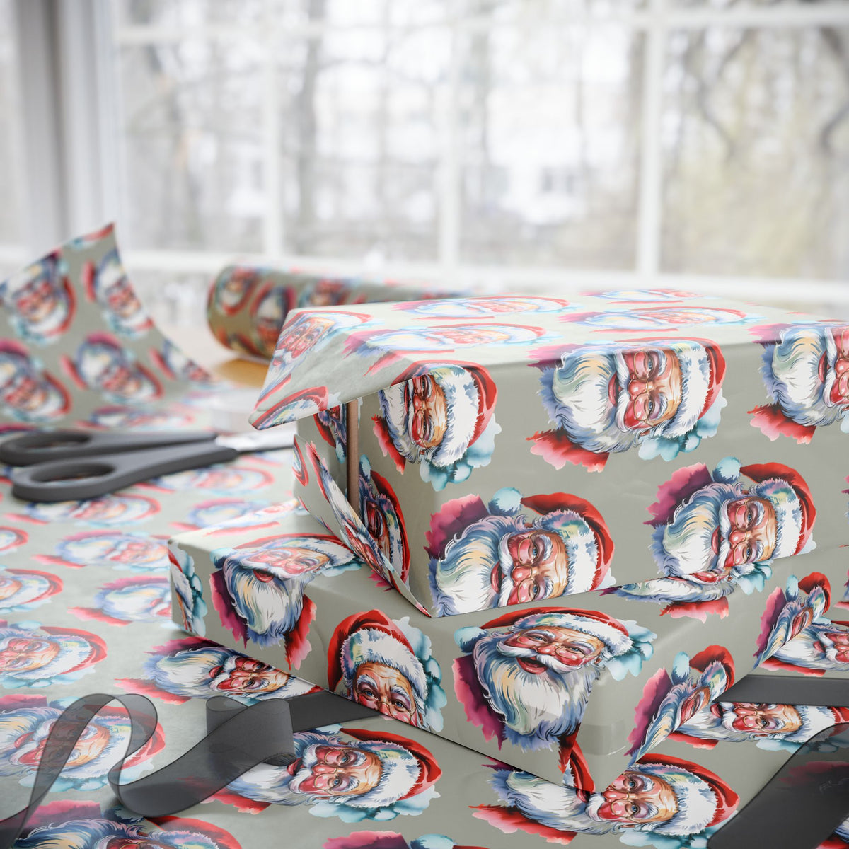 Santa Face Wrapping Paper Roll — Festive Holiday Gift Wrap
