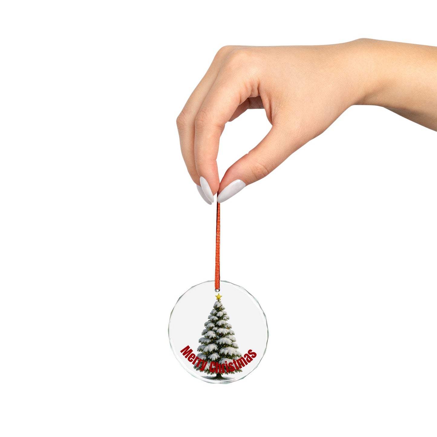 Heart Crystal Ornament — Snowy Christmas Tree "Merry Christmas" Holiday Decoration