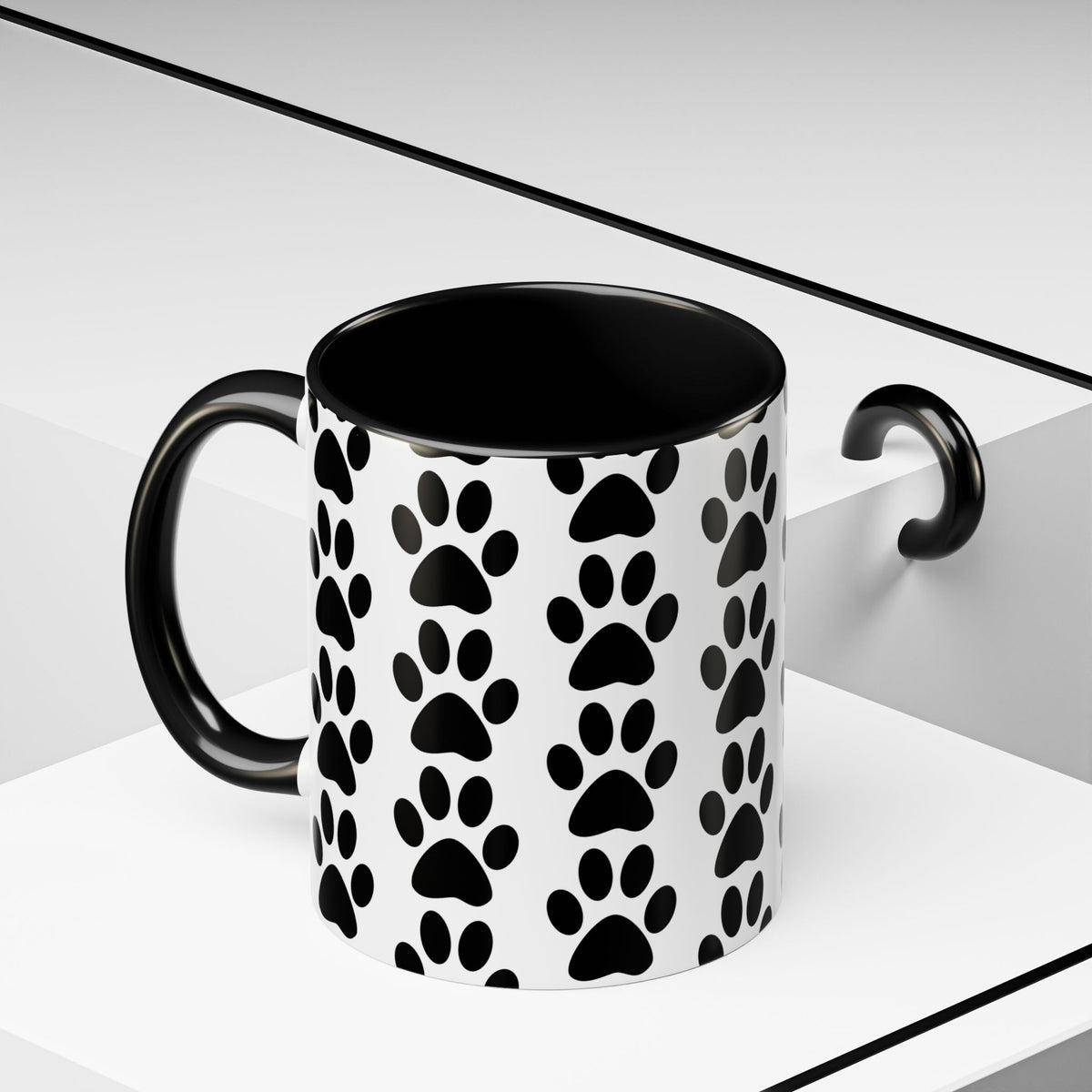 Paw Print Accent Coffee Mug - Dog Lover Gift, Black and White Pet Mug, Cute Animal Decor, Personalized Pet Owner Present, Coffee Tea Cup