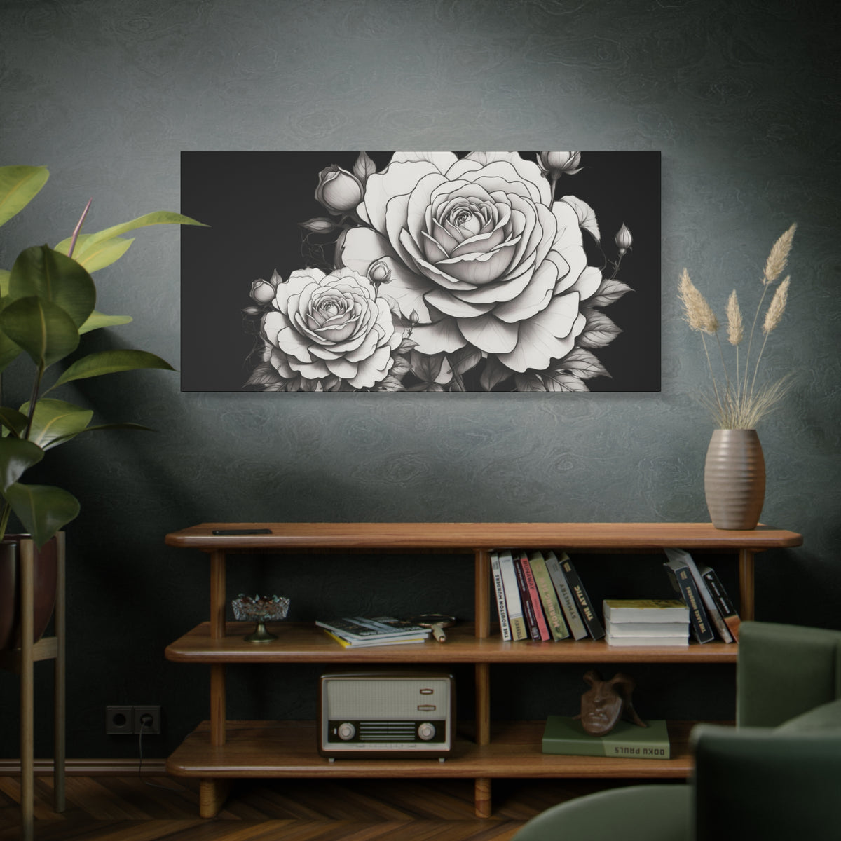 Monochrome Rose Canvas Print — Black & White Floral Wall Art