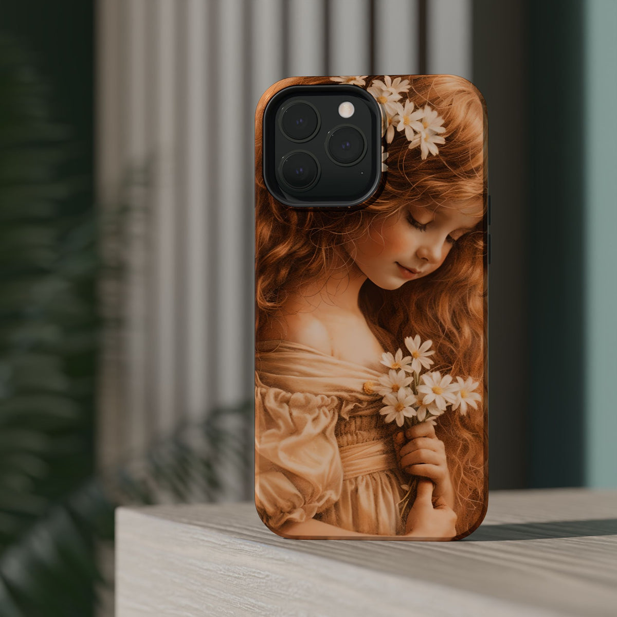 Vintage Floral Girl Magnetic Impact Phone Case — Protective iPhone Cover with Sepia Art