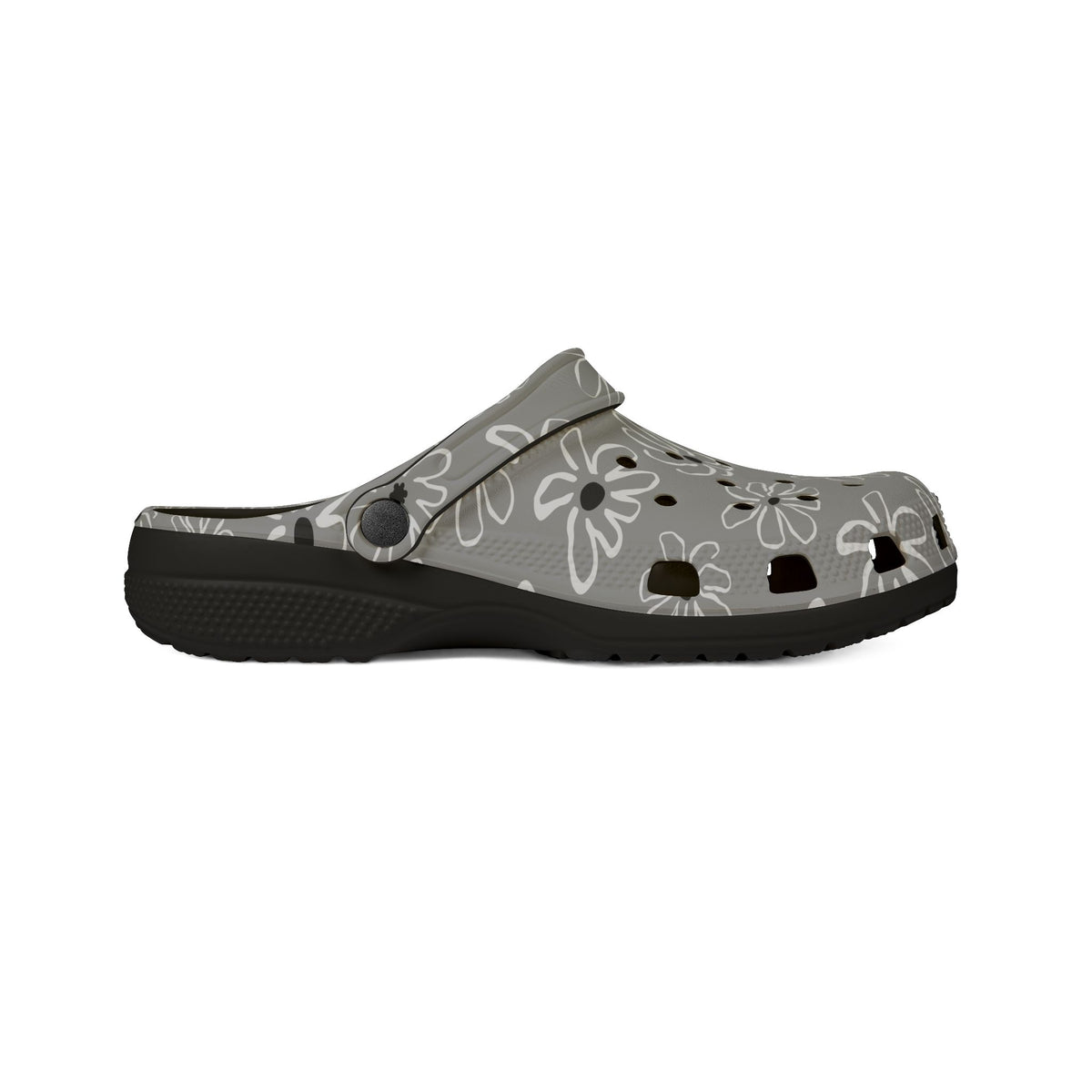 Gray Floral EVA Foam Clogs — Lightweight Garden & Casual Slip-On Shoes