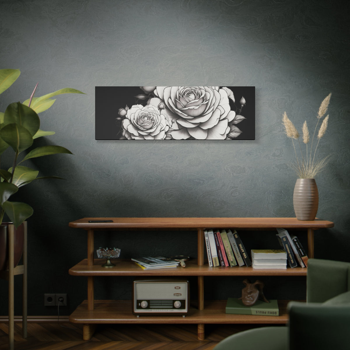 Monochrome Rose Canvas Print — Black & White Floral Wall Art