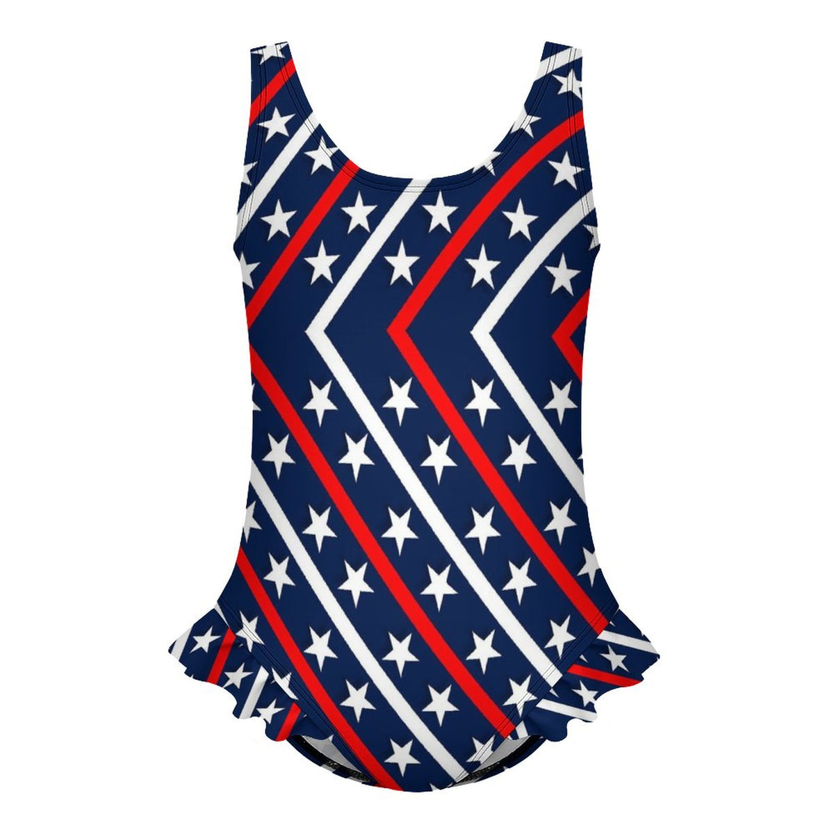 Girls Ruffle Trim One Piece Swimwear Red, White and Blue