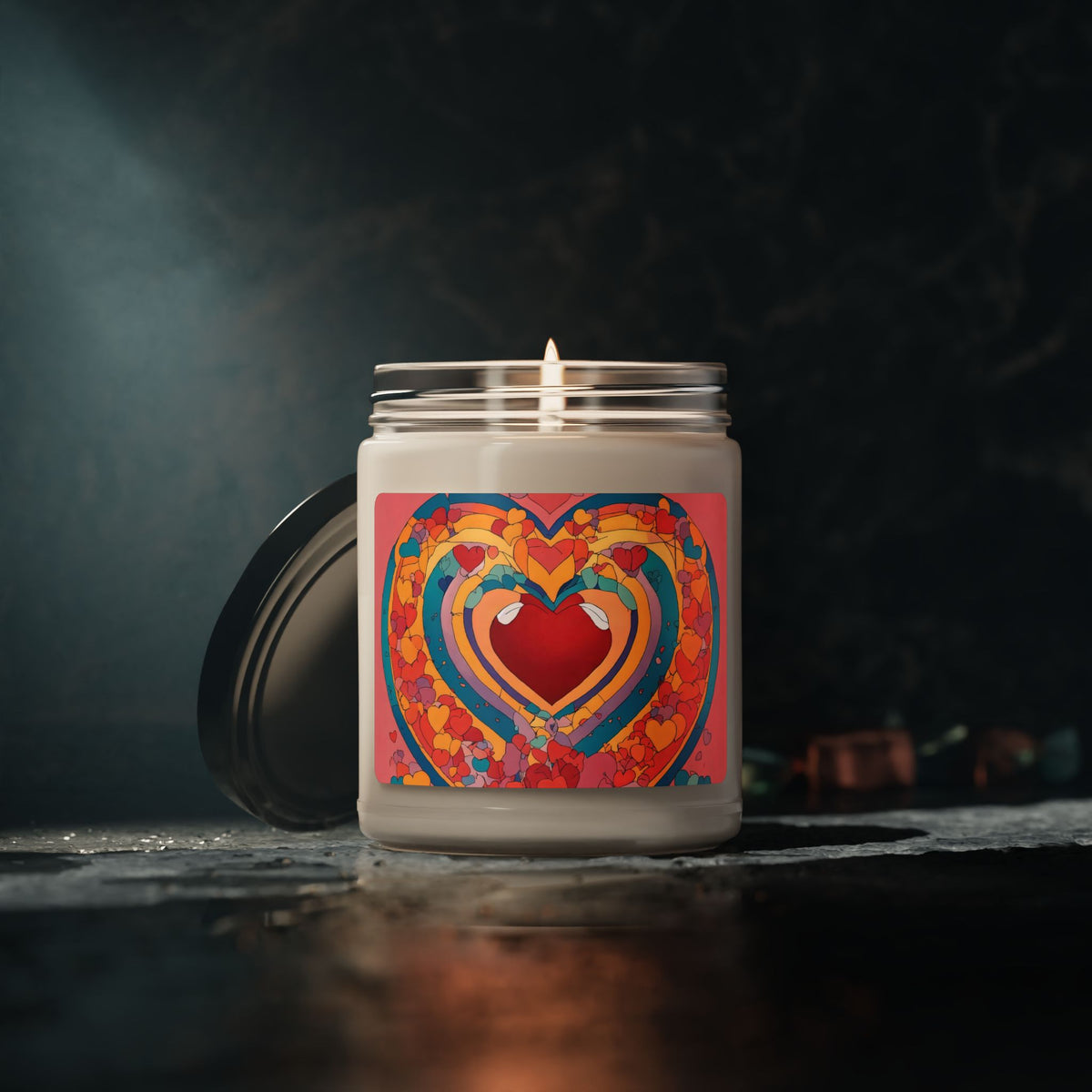 Heart Art Soy Candle — 9oz Scented Jar (Colorful Retro Heart Design)