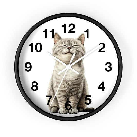 Smiling Tabby Cat Wall Clock — Cute Cat Decor for Living Room, Nursery & Gifts