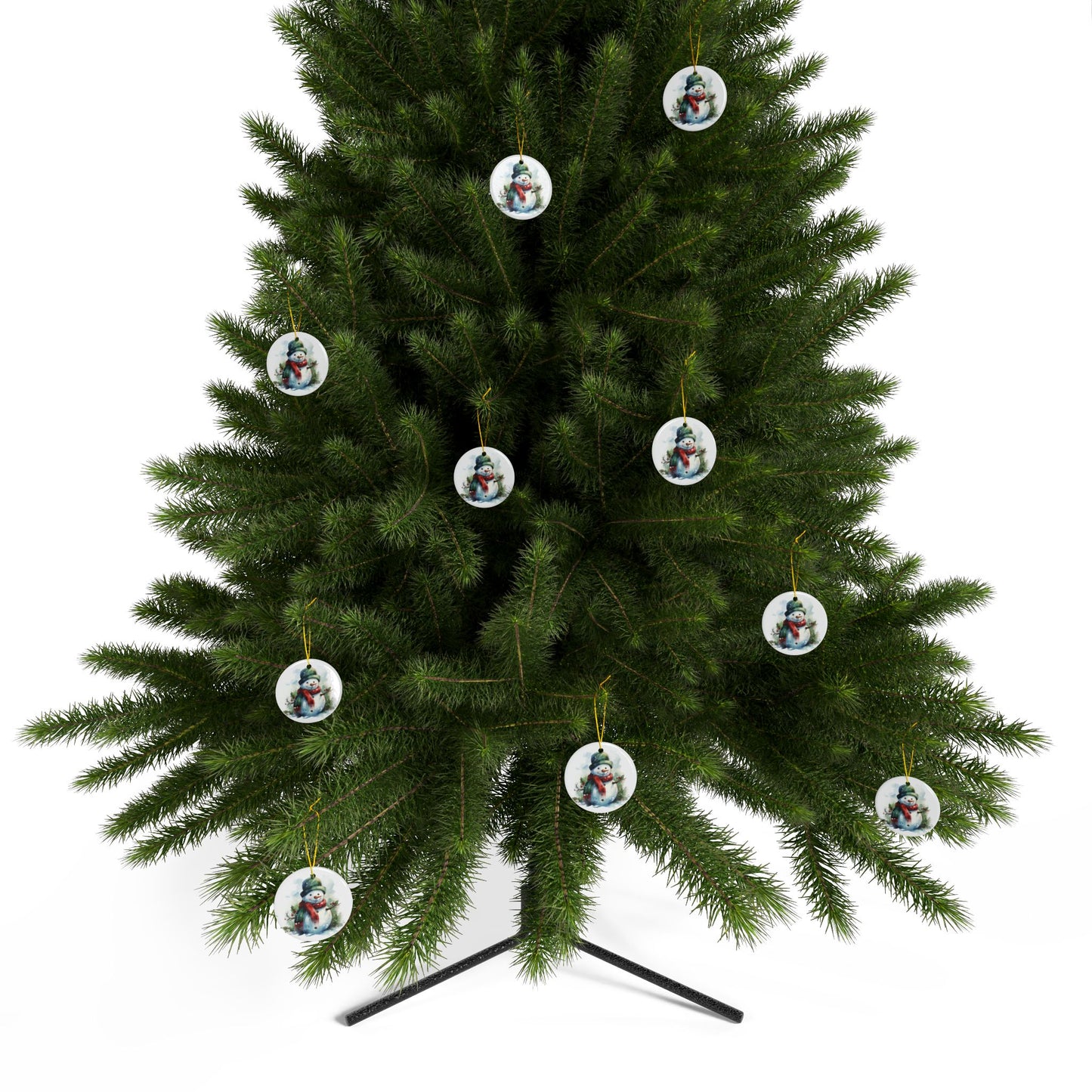 Snowman Ceramic Ornament — Double-Sided Holiday Tree Decoration