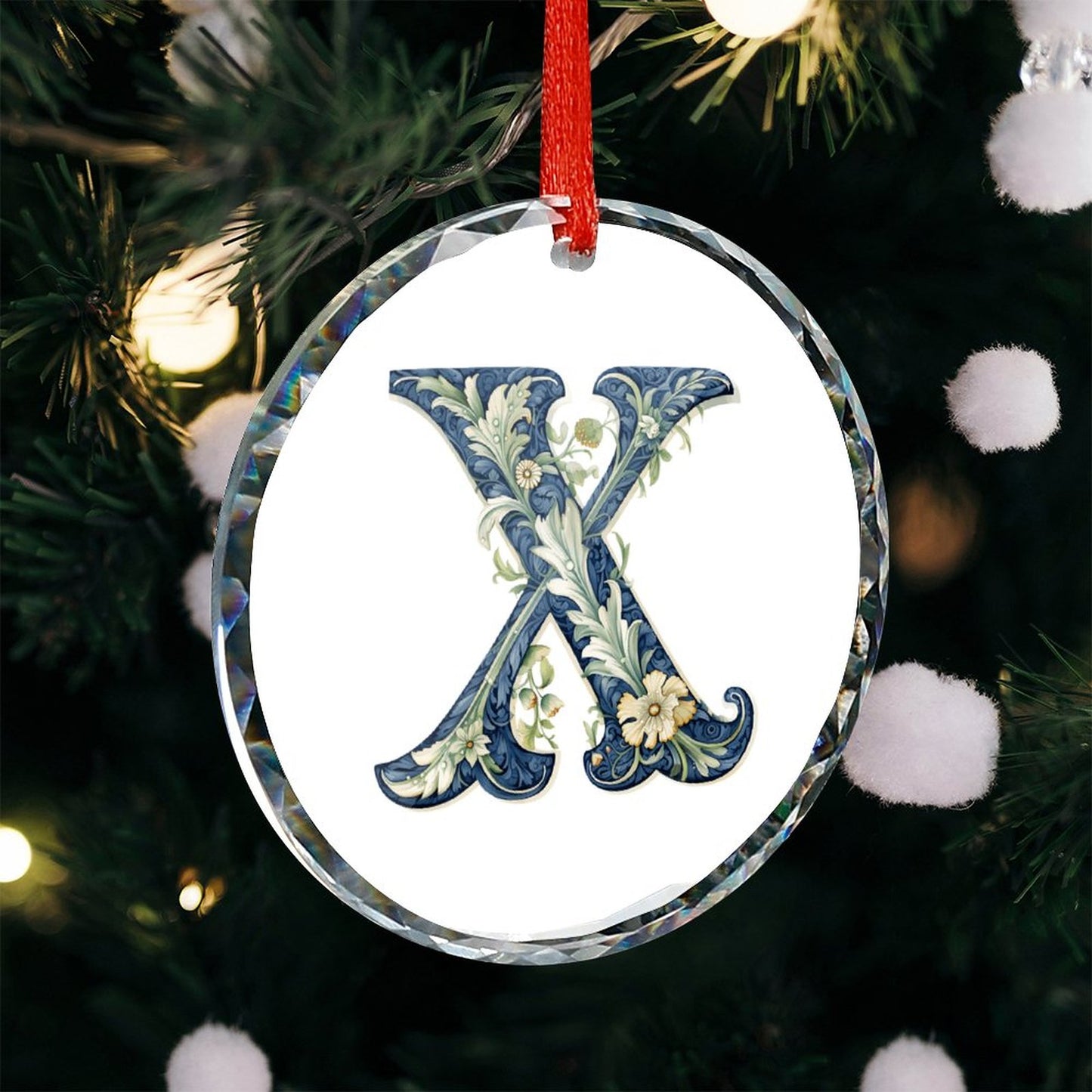 Glass Circular Ornament Pendant - Letter X