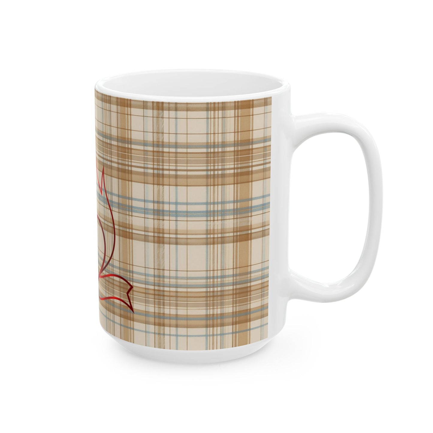 Plaid Heart Flame Ceramic Mug – Cozy Rustic Coffee Cup (11oz/15oz)