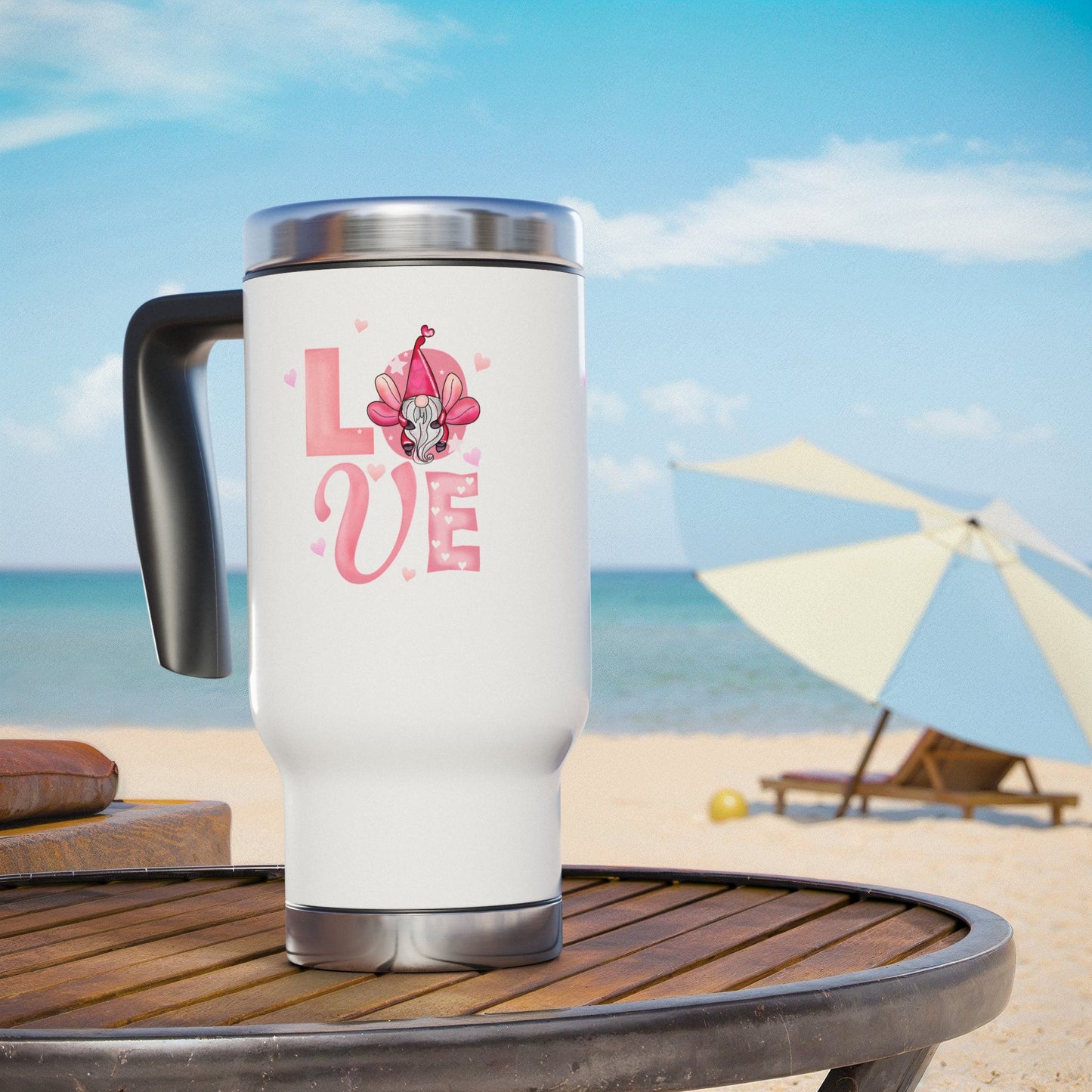 Love Floral Travel Mug — 14oz Stainless Steel Handle Tumbler