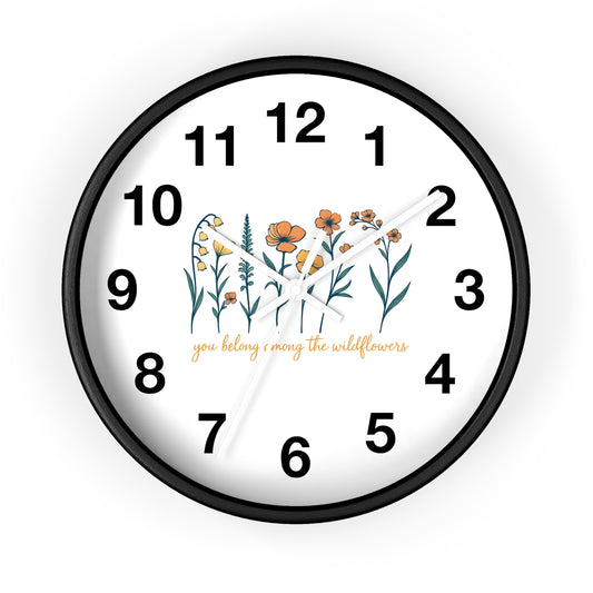 Boho Floral Wall Clock - You Belong Among the Wildflowers, Home Decor, Gift for Nature Lovers, Office Wall Decor, Rustic Style