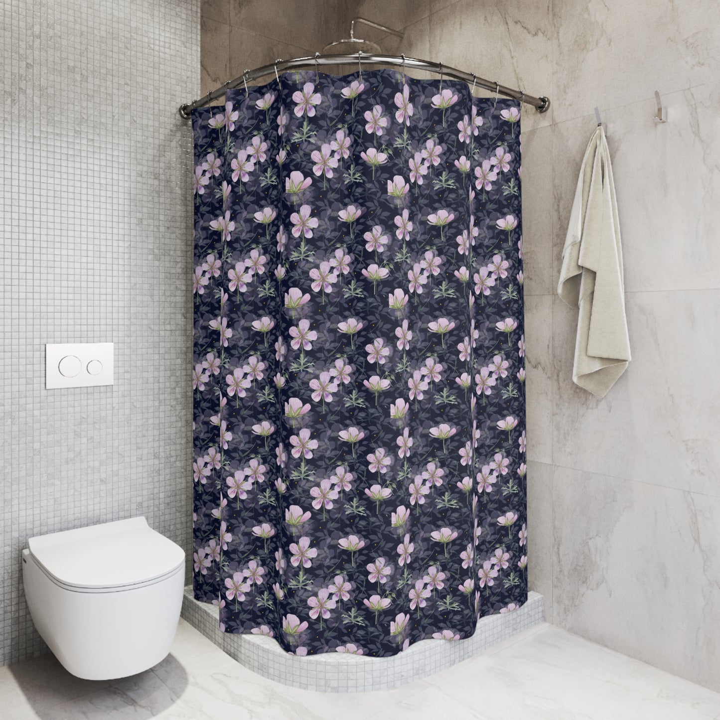 Floral Shower Curtain with Purple Blooms, Bathroom Decor, Bohemian Vibe, Gift for Spring, Home Makeover, Wedding Registry