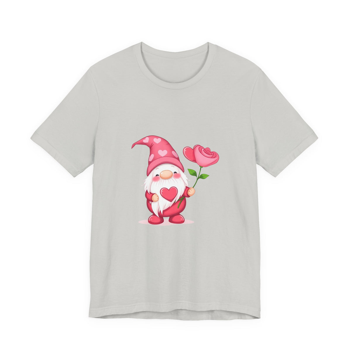 Valentine Gnome T‑Shirt — Cute Pink Gnome Holding Rose Tee