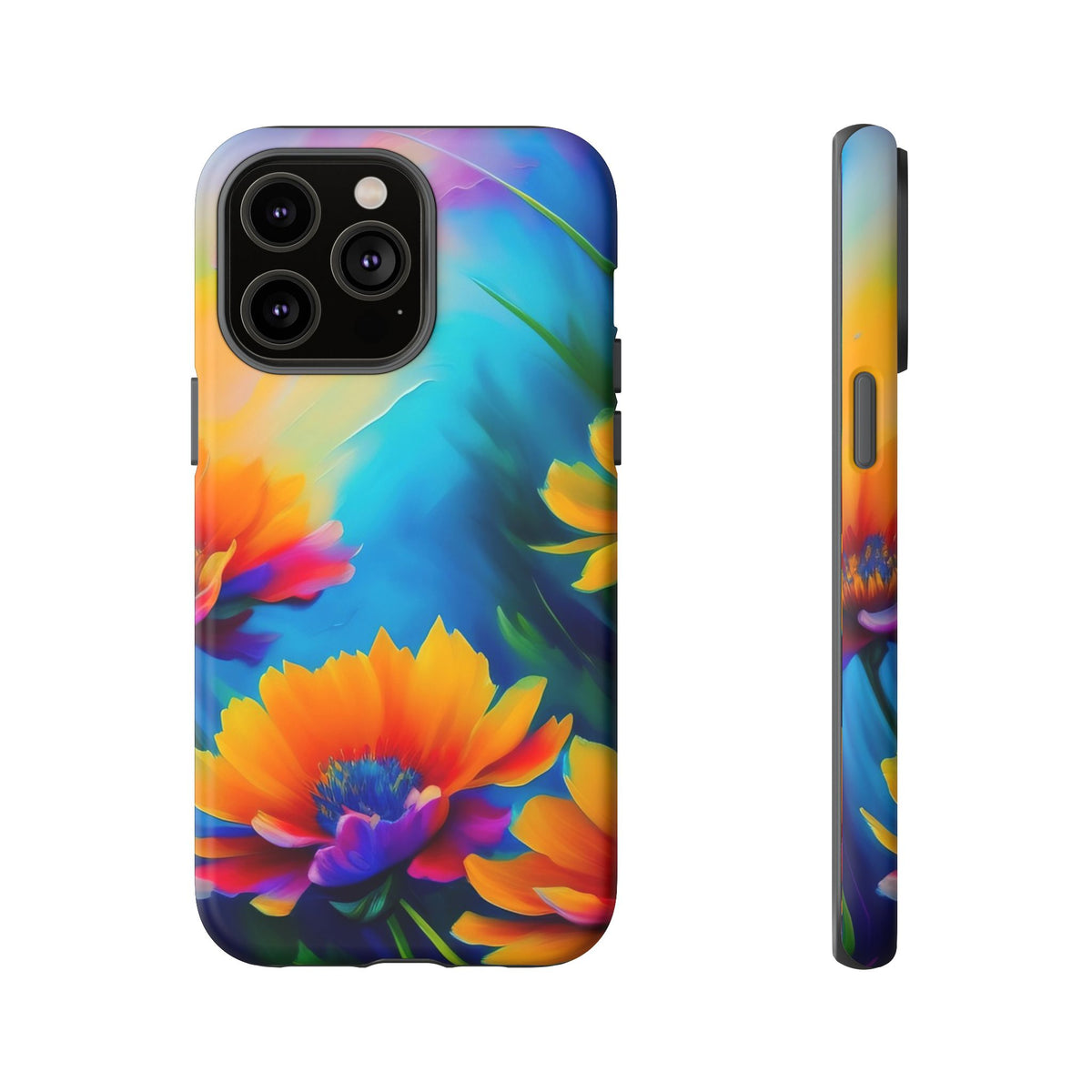Floral Burst Tough Phone Case — Vibrant Watercolor Flowers Protective Cover