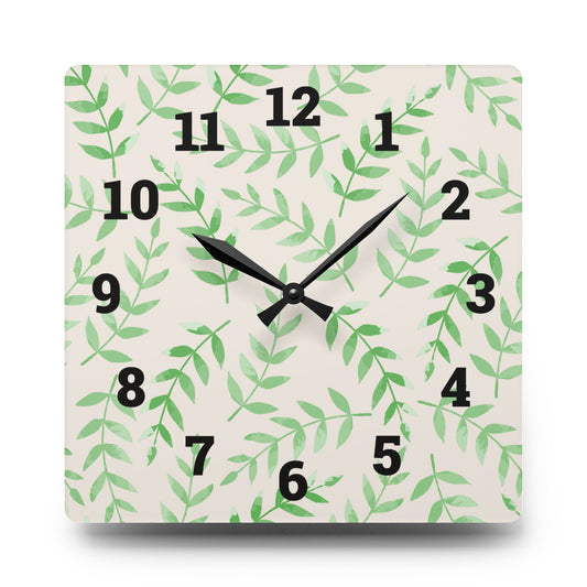 Elegant Leaf Pattern Acrylic Wall Clock, Modern Home Decor