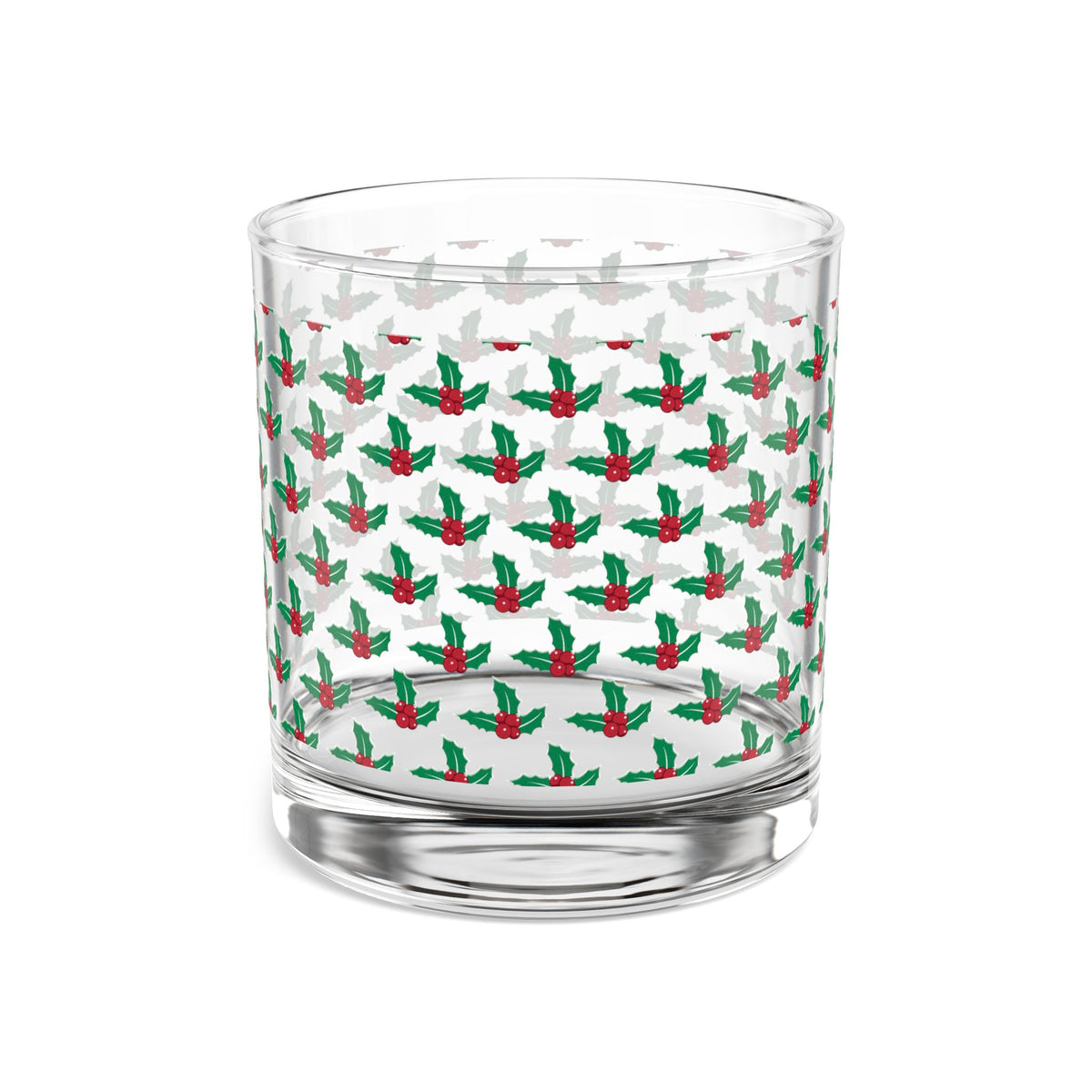 Holly Pattern Rocks Glass, Holiday Barware, Christmas Gifts, Festive Drinkware, Home Decor