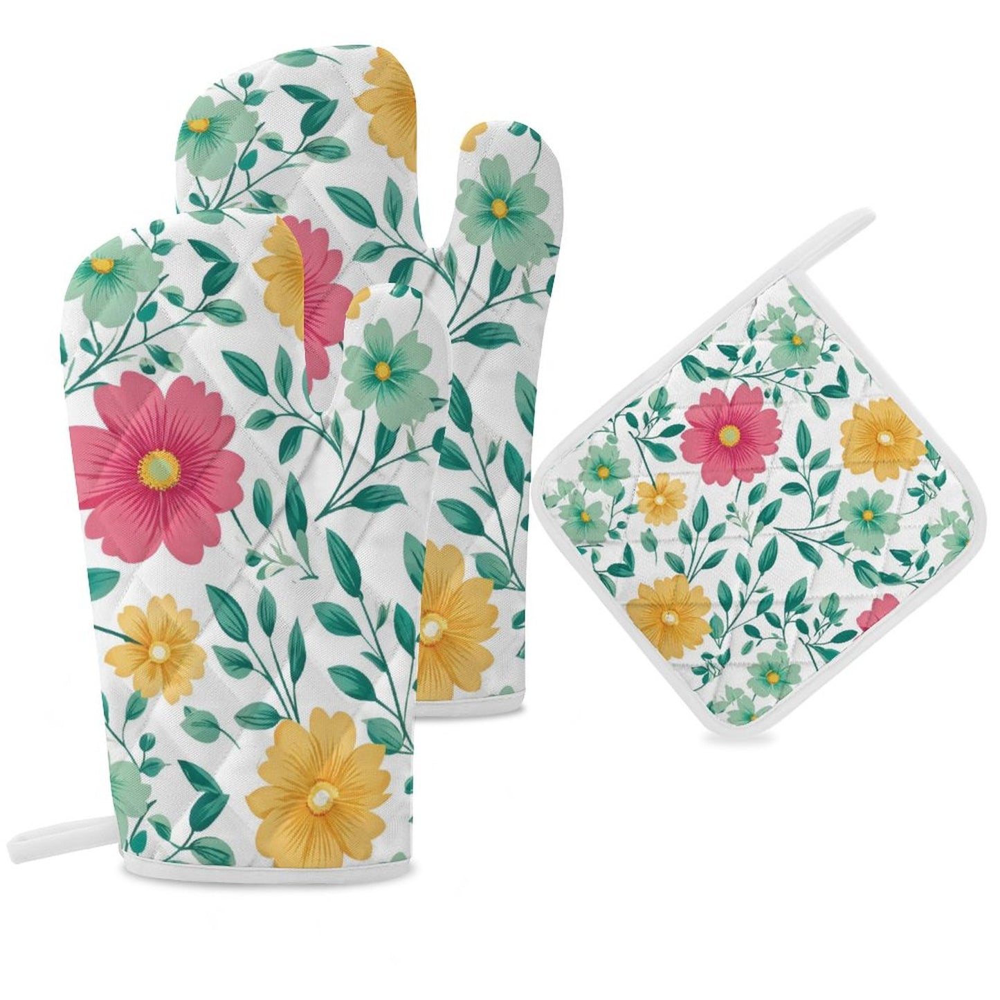 Oven Mitts & Pot Holder Set of 3 Flowers
