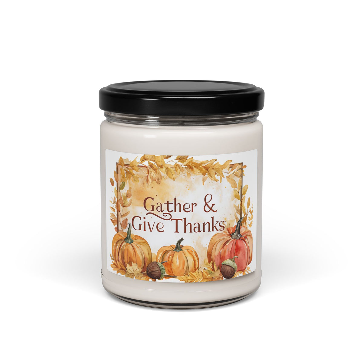 Gather & Give Thanks Scented Soy Candle — 9oz Thanksgiving Pumpkin Autumn Jar
