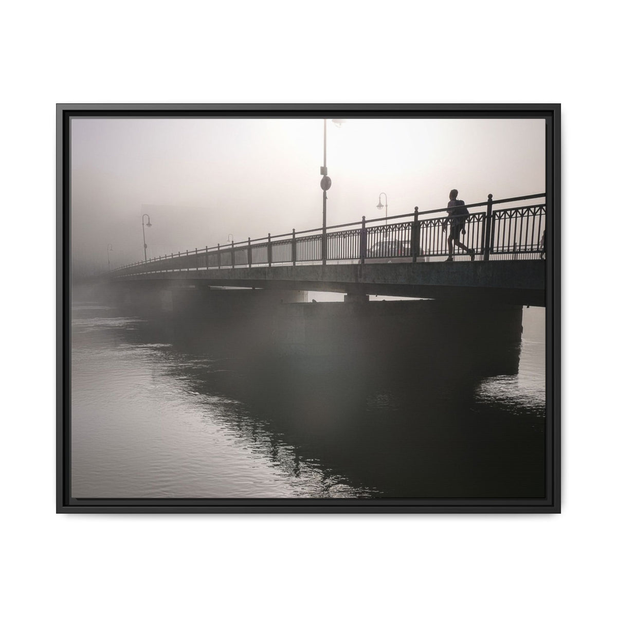 Framed Matte Canvas - Foggy Bridge Black & White Photography