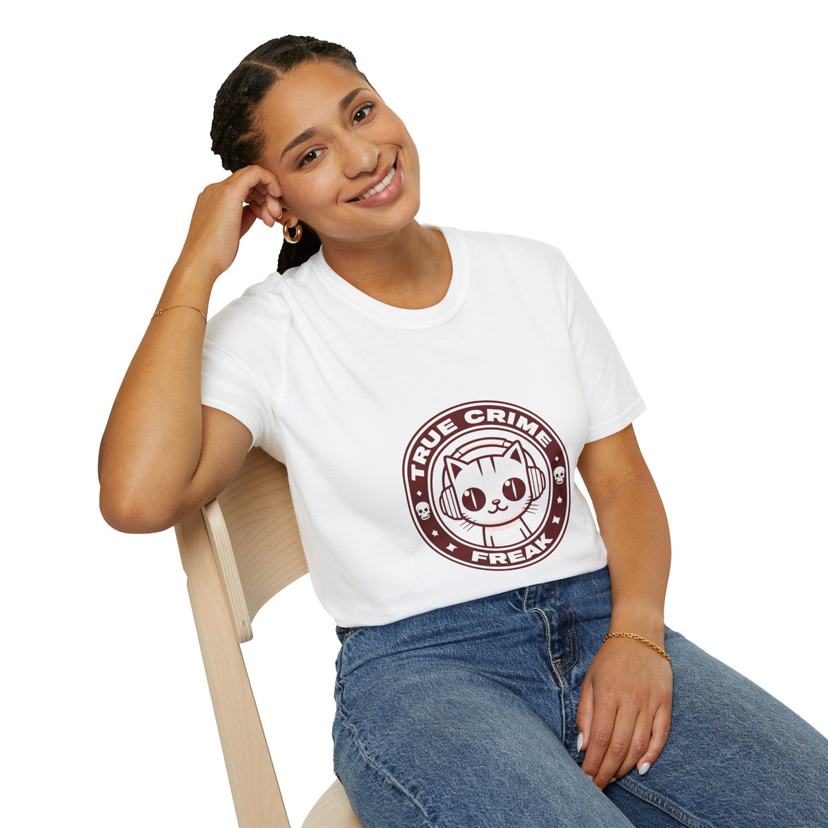 True Crime Freak Cat T-Shirt – Cute Kitty Badge Tee for True Crime Fans