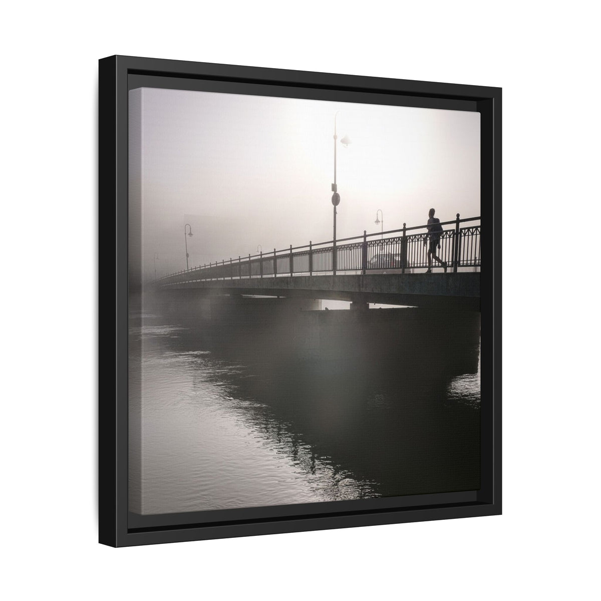 Framed Matte Canvas - Foggy Bridge Black & White Photography