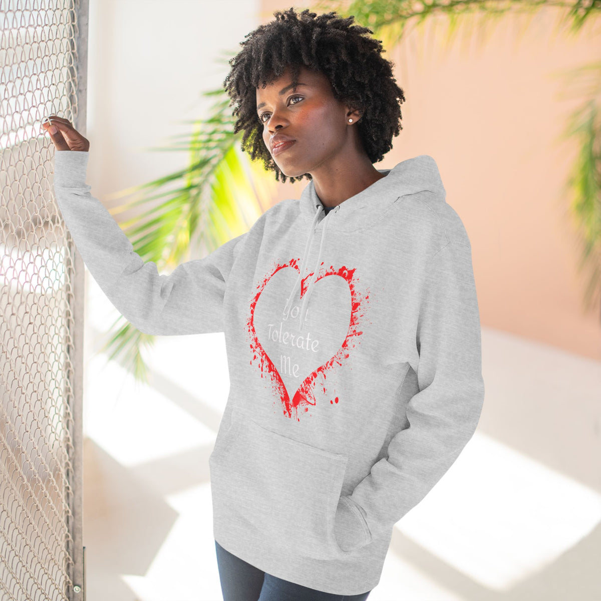 Heart Splash Hoodie — "Love Tolerate Me" Graphic Pullover