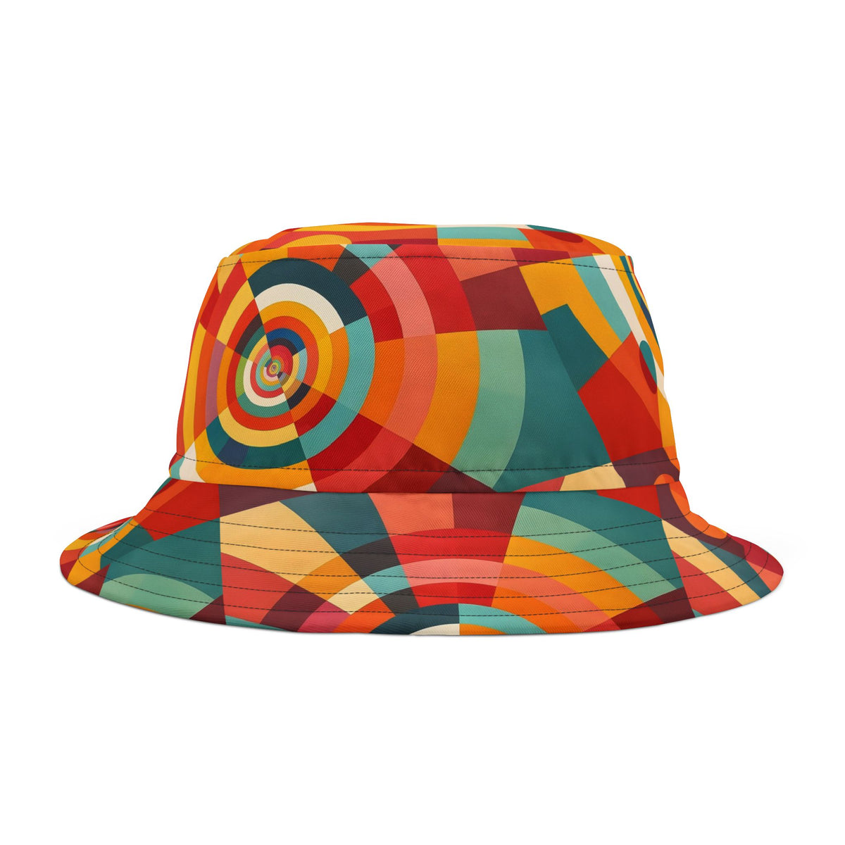 Retro Geometric Bucket Hat — Colorful 70s-Inspired Abstract Print