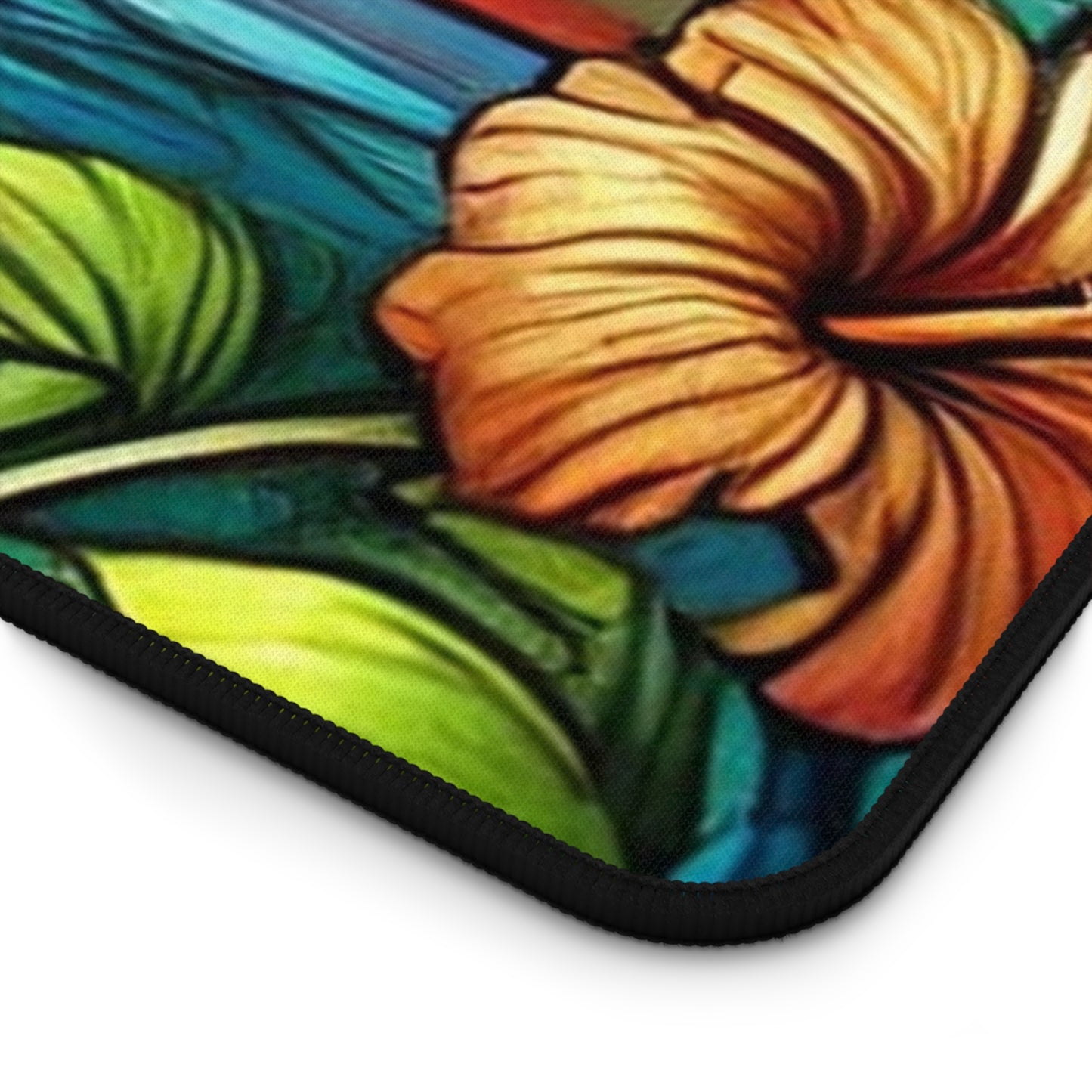 Sunset Tropical Desk Mat — Stained-Glass Sunrise Beach Mouse Pad