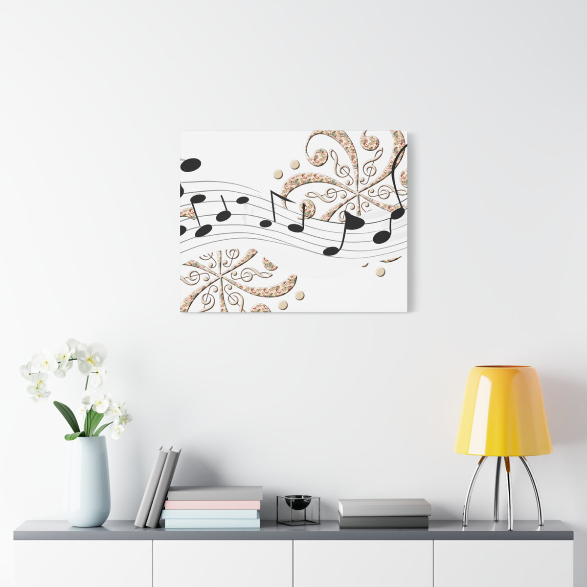 Musical Note Canvas Art, Floral Decor for Home, Music Lover Gift, Wall Art for Musicians, Unique Gift Idea