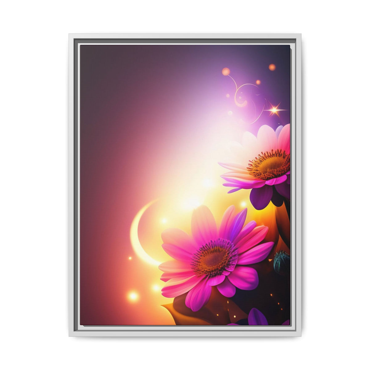 Framed Floral Canvas Art — Pink Daisies Sunset Wall Print