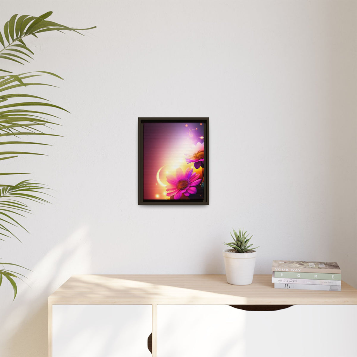 Framed Floral Canvas Art — Pink Daisies Sunset Wall Print