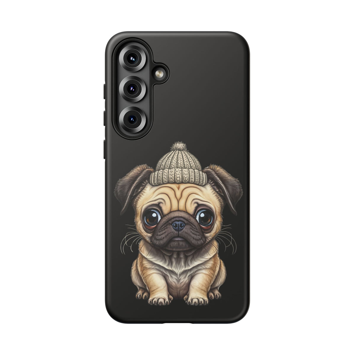Pug Phone Case – Cute Pug Puppy Illustration on Black Tough Case