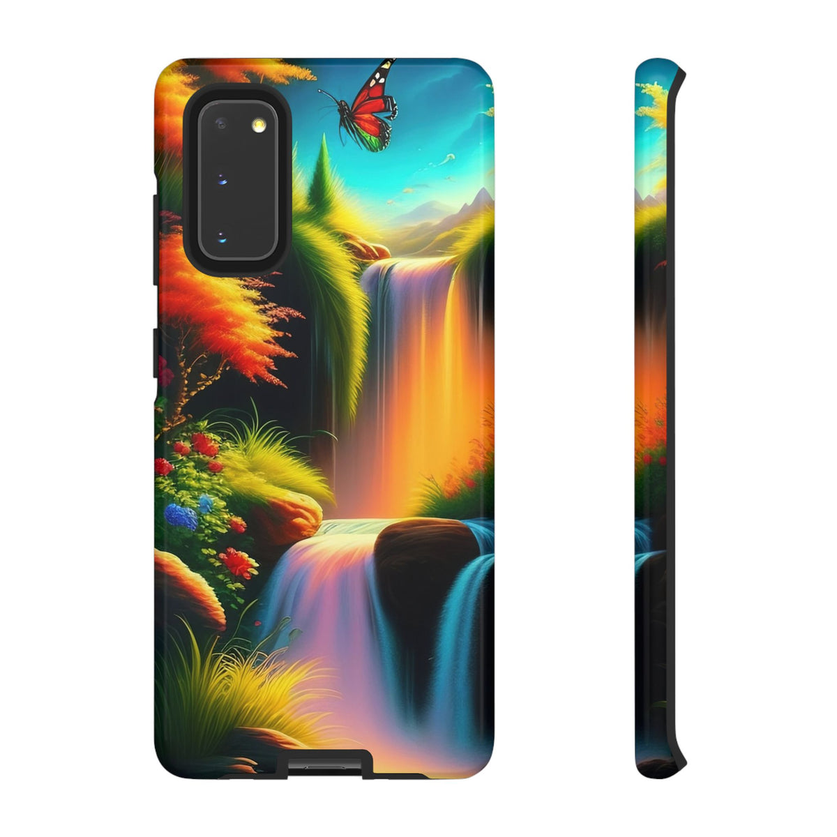 Phone Case - Vibrant Waterfall Landscape with Butterfly | Colorful Nature Protective Case