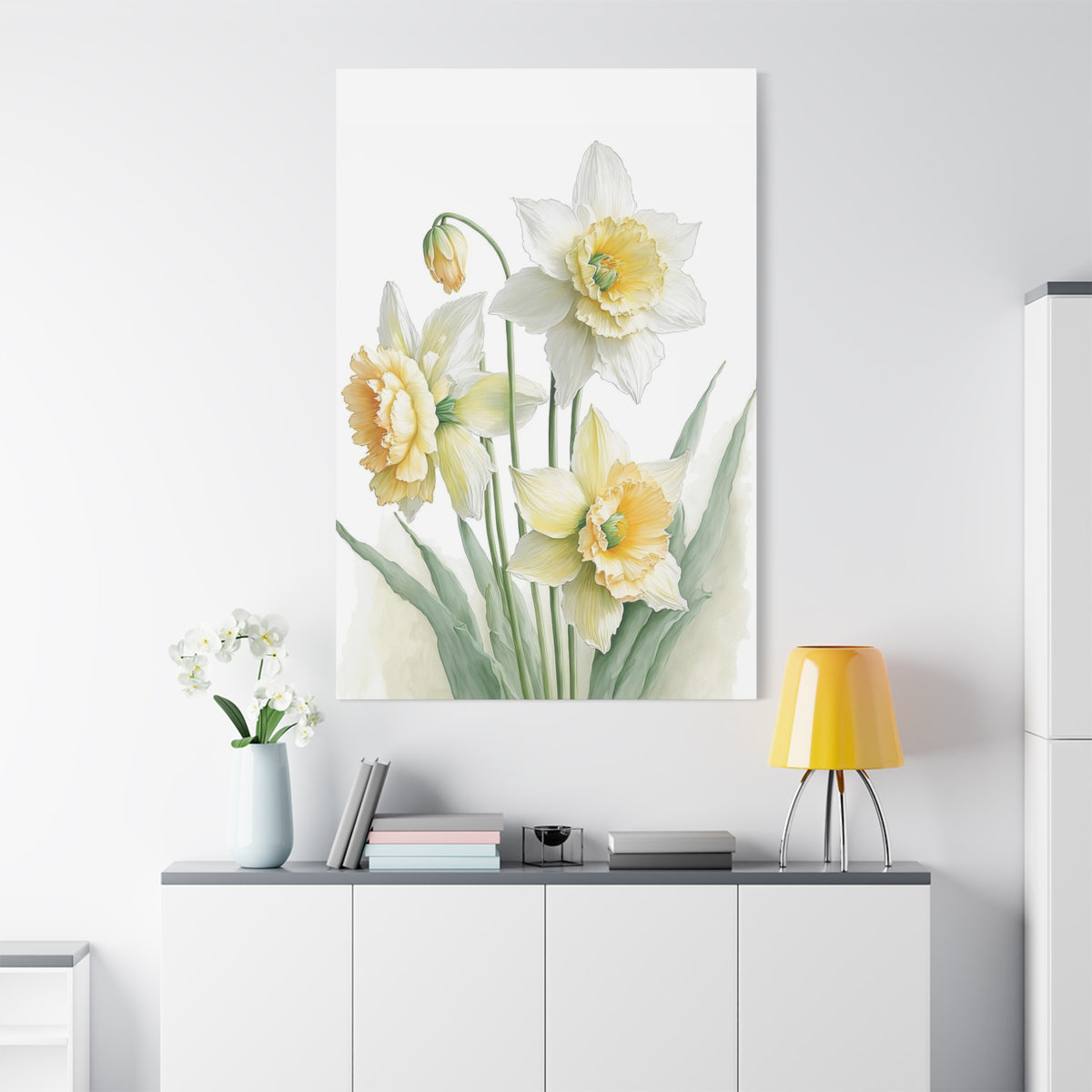 Matte Canvas, Stretched, 1.25" beautiful flowers white and yellow.
