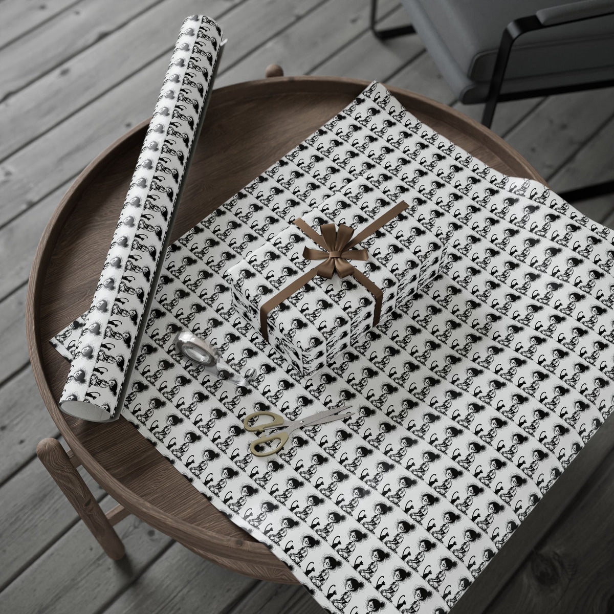 Wrapping Paper Roll — Black & White Repeating Eye Pattern