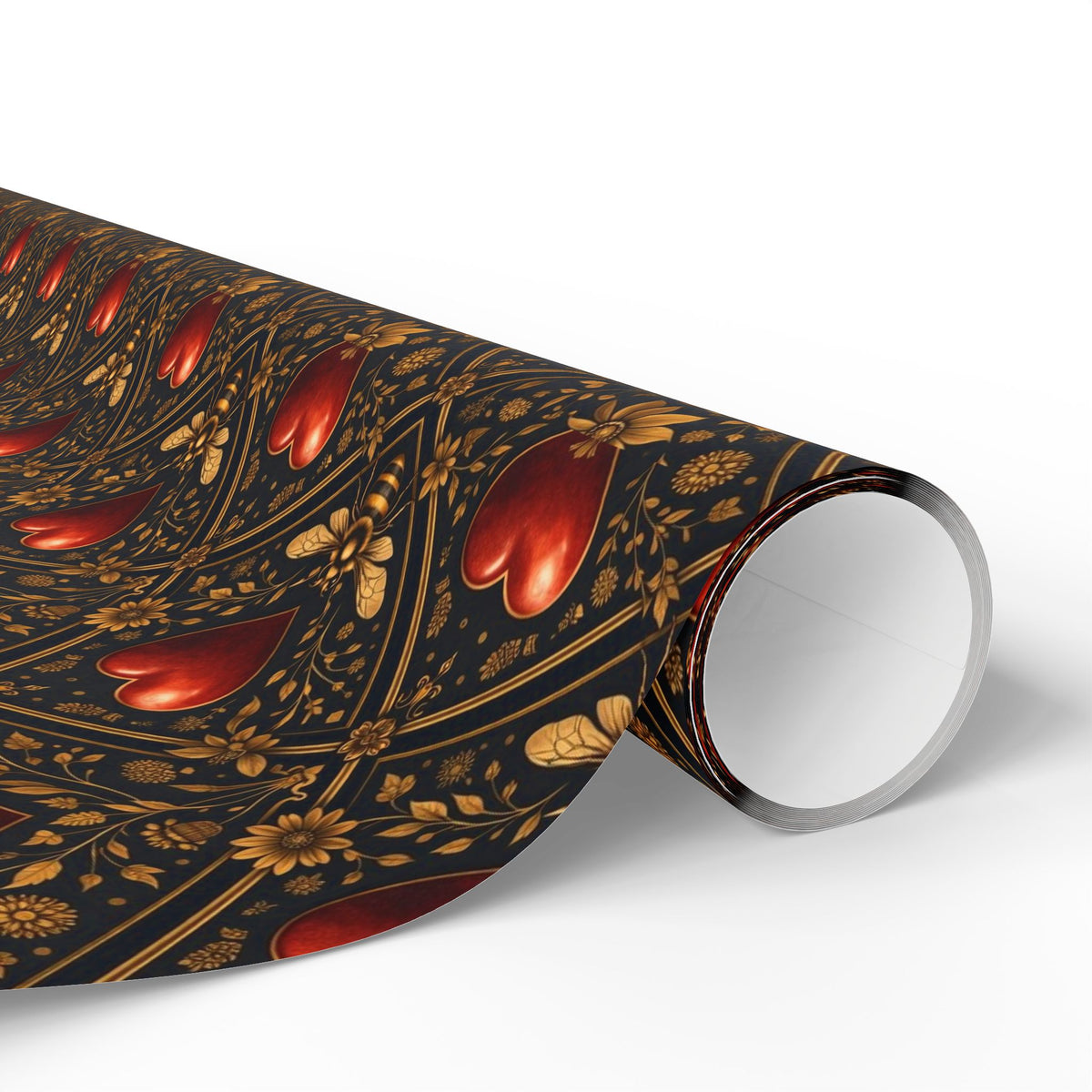 Ornate Heart Wrapping Paper Roll – Elegant Red & Gold Gift Wrap