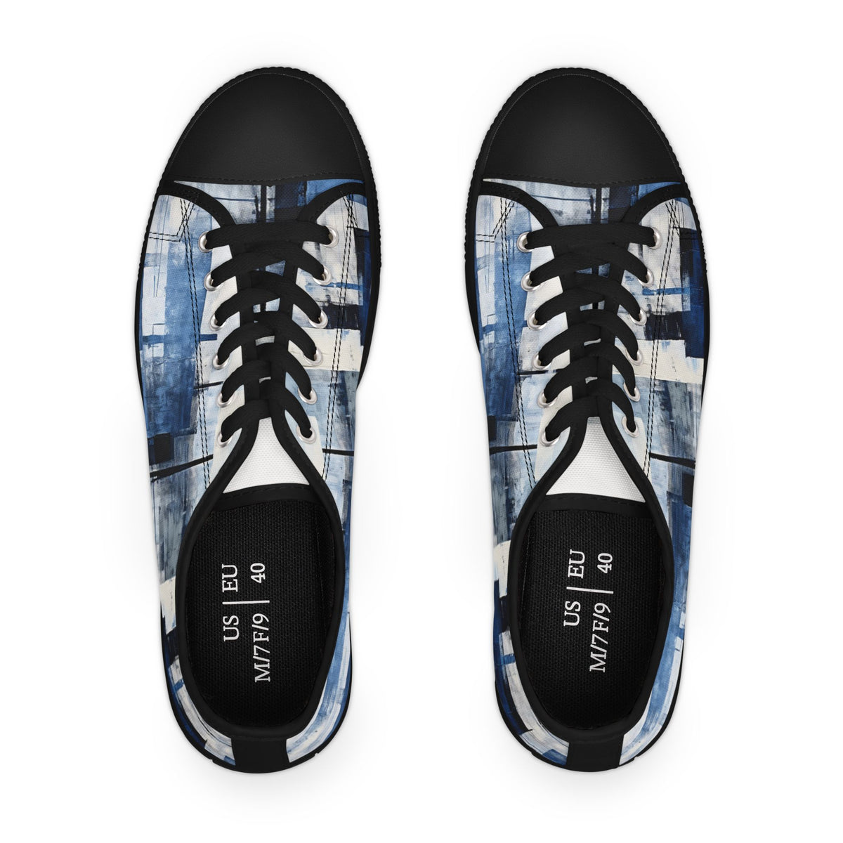 Abstract Blue Grid Low Top Sneakers — Casual Canvas Shoes