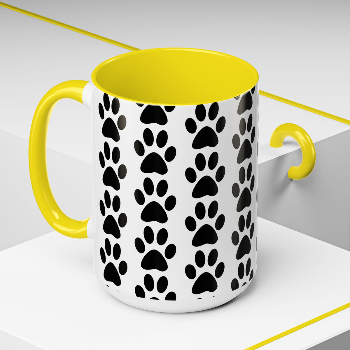 Paw Print Accent Coffee Mug - Dog Lover Gift, Black and White Pet Mug, Cute Animal Decor, Personalized Pet Owner Present, Coffee Tea Cup