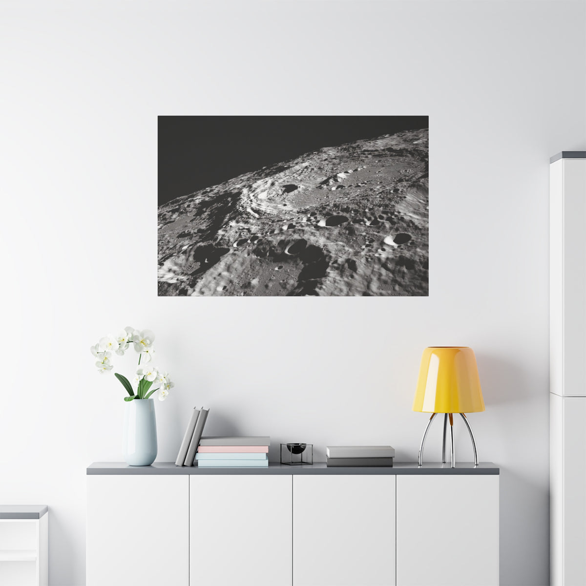 Lunar Surface Matte Canvas Print — Black & White Moon Crater Wall Art