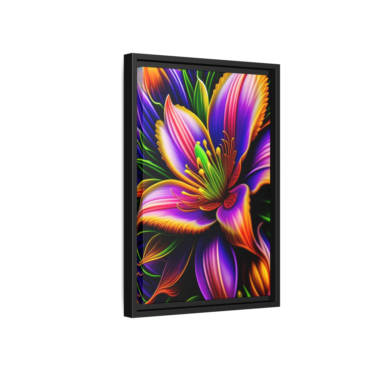 Vibrant Neon Floral Matte Canvas Print — Framed Wall Art